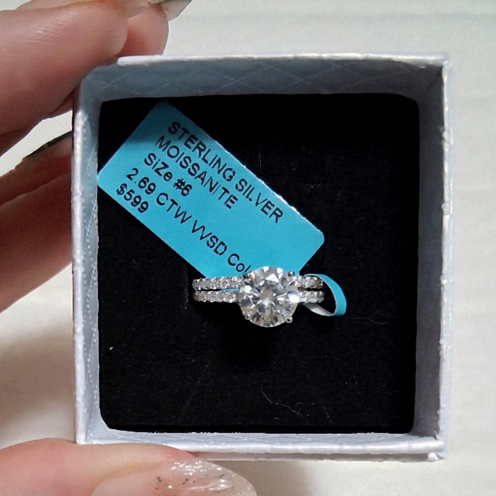 925 SS Moissanite Diamond Wedding Set Size 6
